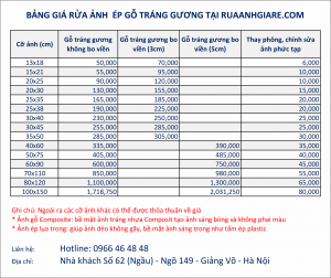 Bảng giá rửa ảnh ép gỗ tráng gương