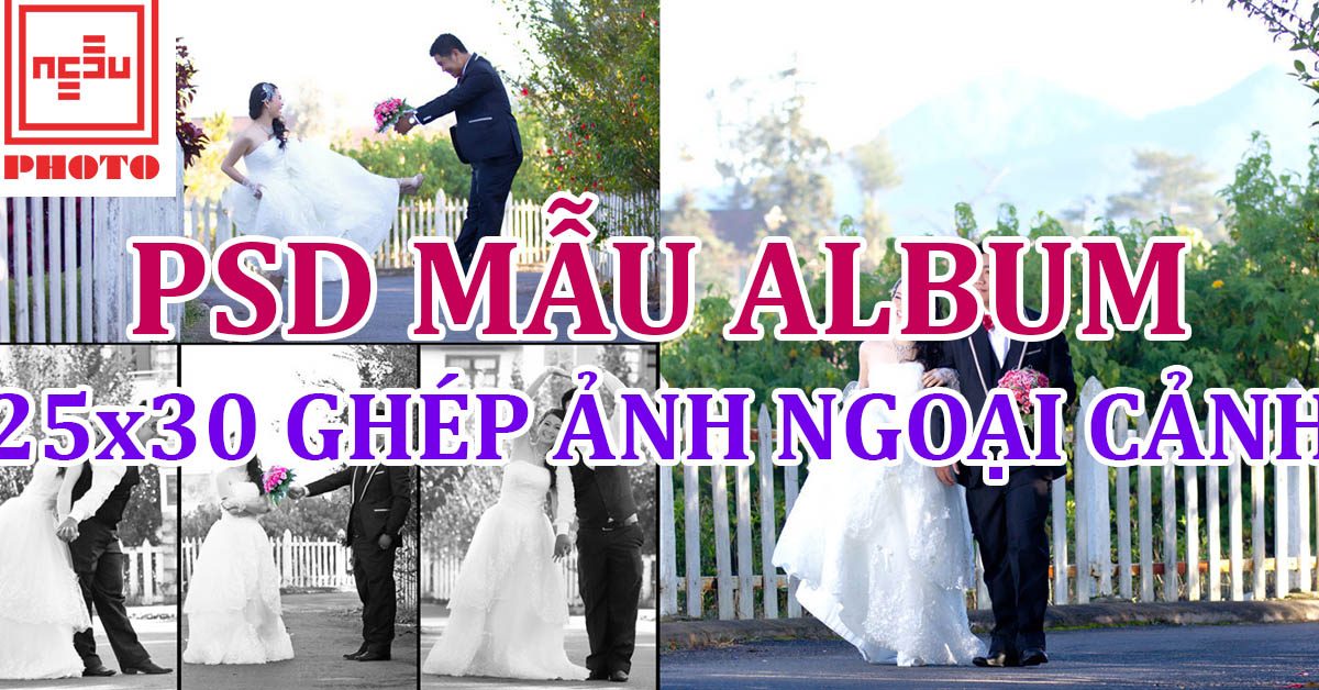 PSD mẫu album ghép ảnh ngoại cảnh 25x30